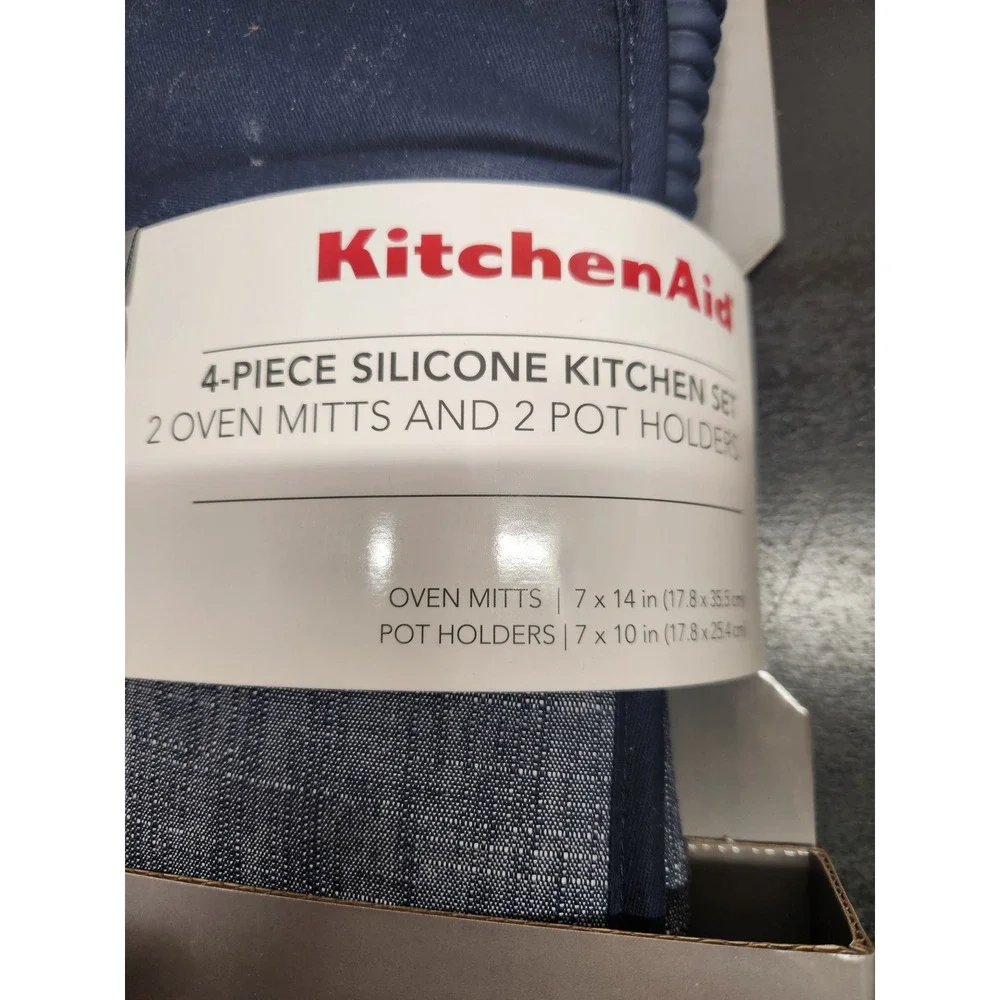 KitchenAid 4-Piece Silicone Kitchen Set Navy Blue Oven Mitts Pot Holders 1660979